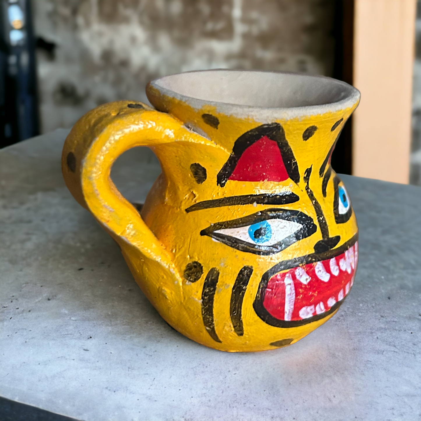 Stylish Jaguar Tequila clay mug shots from Oaxaca Mexico