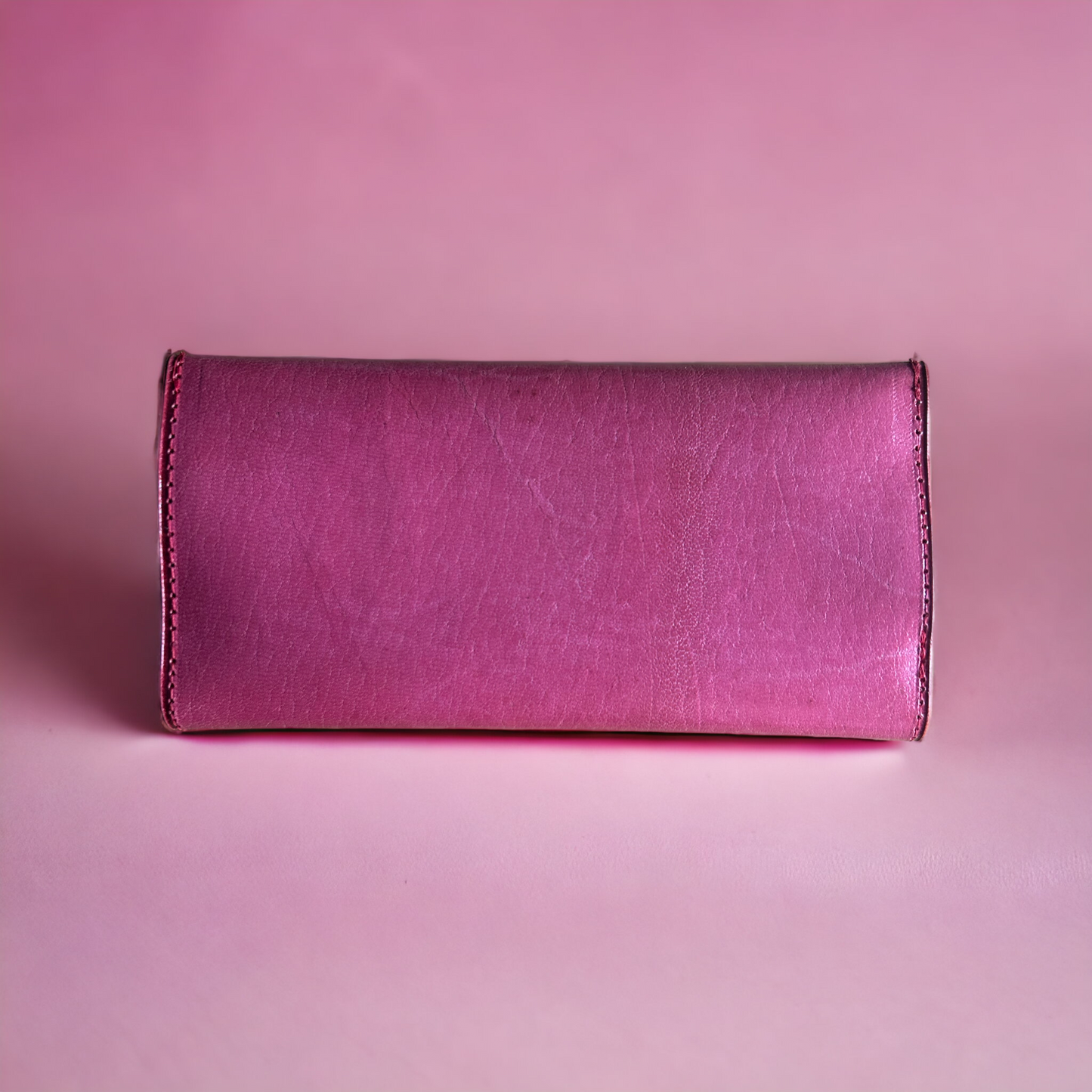 Exquisite pink leather wallet, handsewn from Oaxaca Mexico