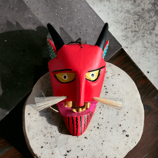 Exclusive El Diablo hand carved Mask alebrije from Oaxaca Mexico, folk art